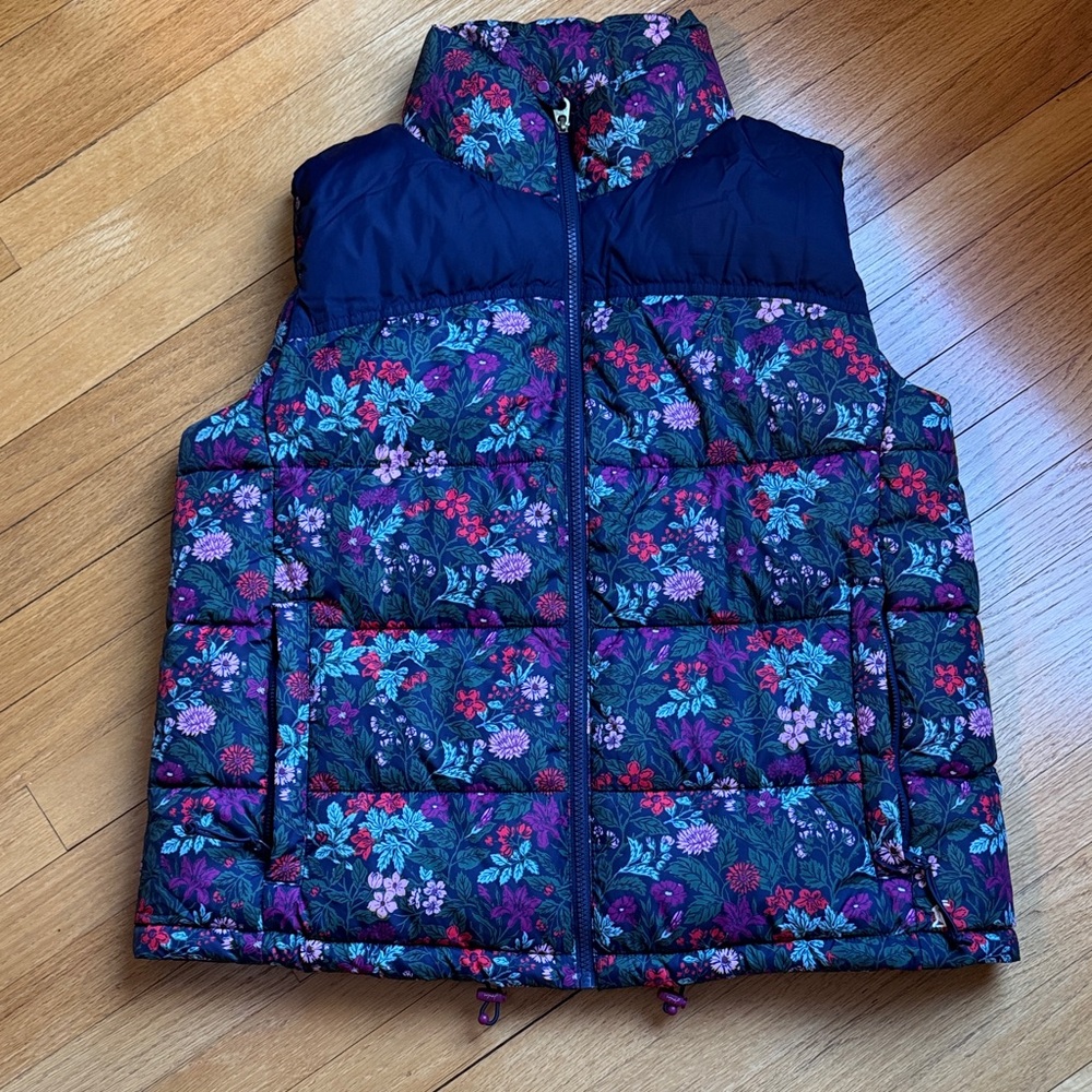 Joules Floral Puffer Vest - Navy and Red